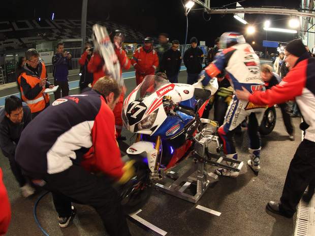The Honda TT Legends during an endurance race pit stop